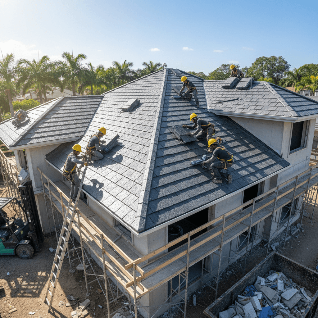 UCB Ridge Portuguese caps on a roof by Unique Concrete Builders Kenya