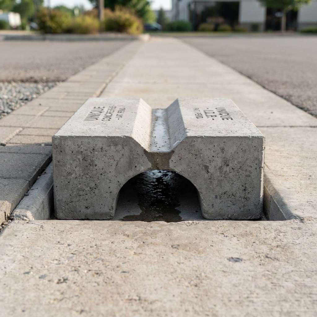 Unique Concrete Builders Inverted Drainage Block (I.D.B.) installed in a drainage system